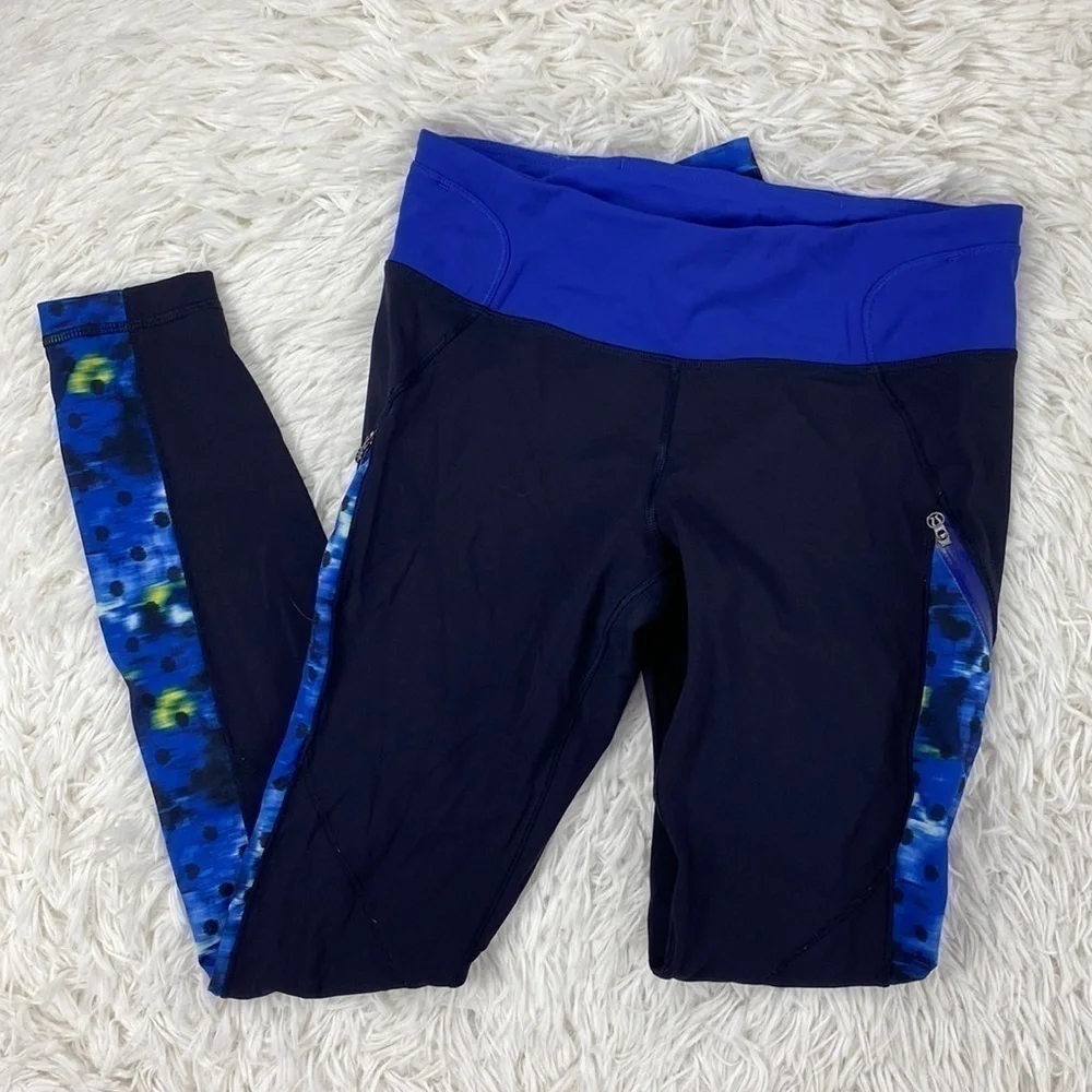 Lululemon Rain-On Train-On Tight Naval Blue / Windy Blooms Saphire Blue Multi